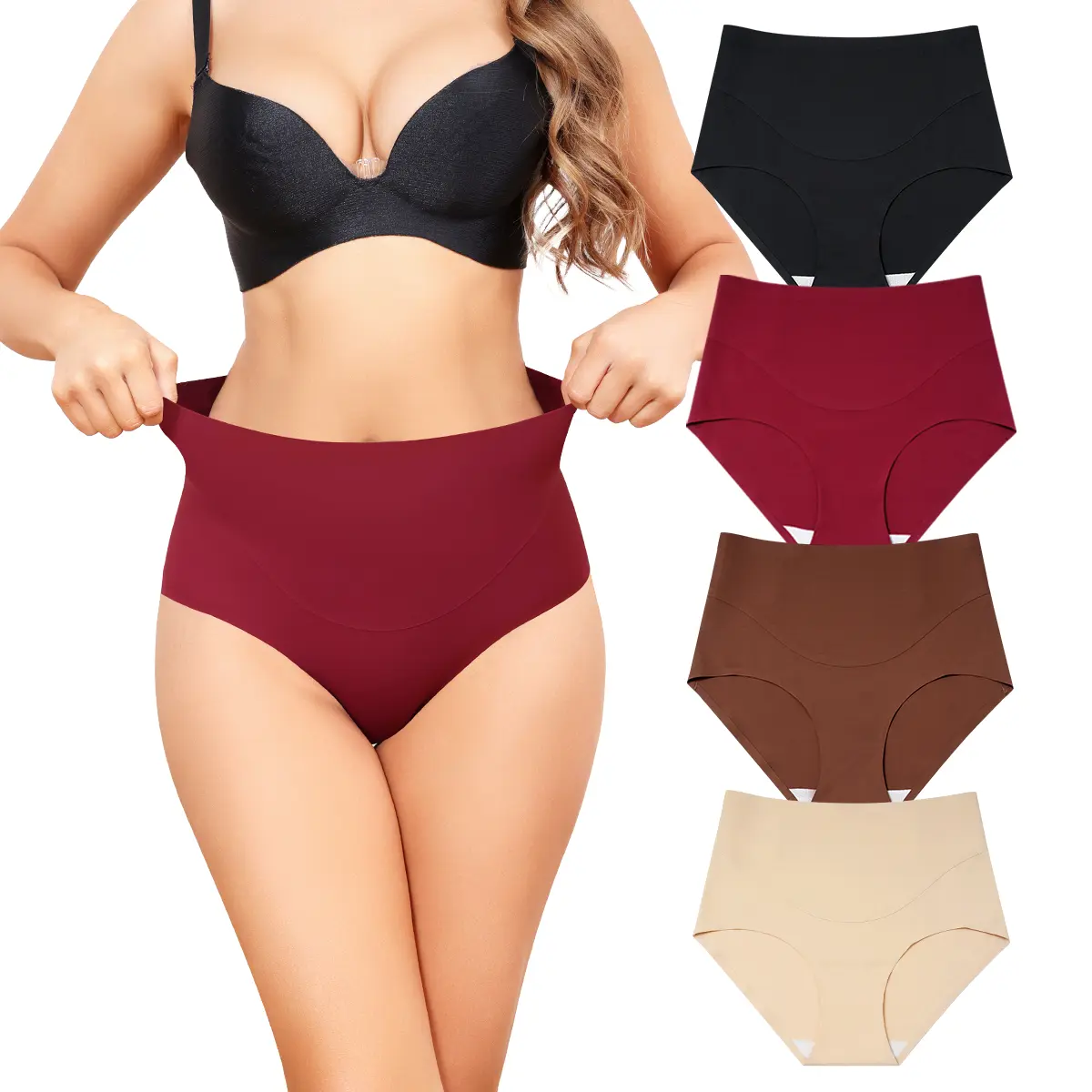 LEVAO Women’s High Waist Tummy Control Seamless Panties — No Show, Full Coverage Postpartum Friendly Underwear, 4 Pack (S-XXL)