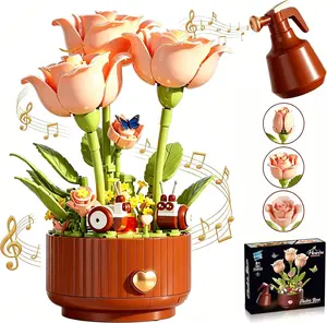 Magical Blooming Rose Building Set, 334PCS Electric Flower Blocks with Motorized Opening Petals, Sound & LED Lights, DIY Botanical Gift for Valentine's Day Mother's Day Birthday for Adults