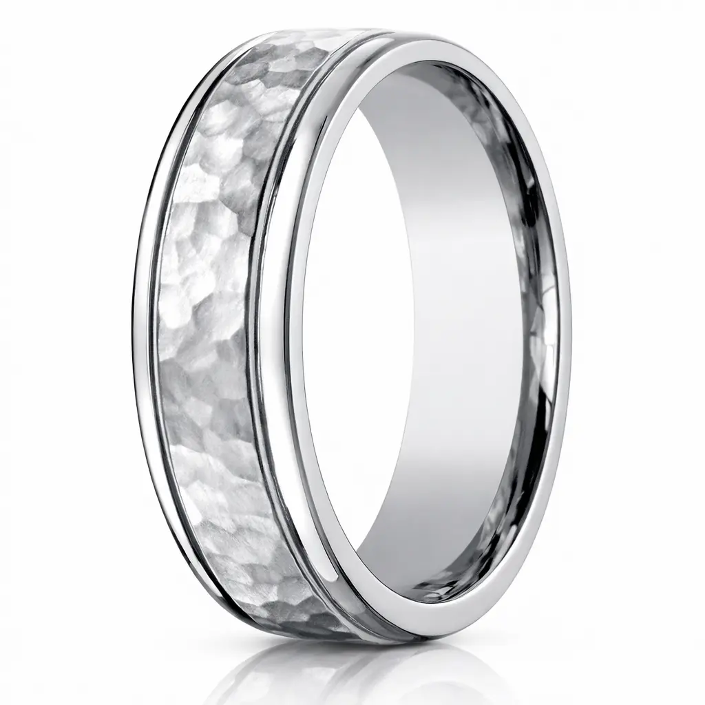 The Forge 7mm Men's Titanium Wedding Ring with Hammered Finish Polished Edge
