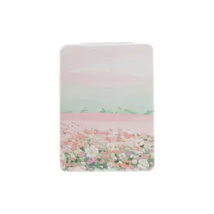 VOCOSTE 1pc Women's Compact Mirror for Purses, Rectangular Hand-drawn Makeup Mirror for Travel Vacation Green Pink