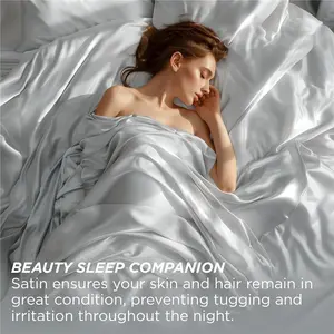 Soft Satin Bed Sheets Queen Set, 4 Pcs Luxury Silky Sheets, Similar to Silk Sheets, Silver Grey Satin Sheets Queen Size for Hair and Skin, Gifts for Women