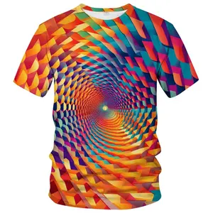Unisex 3D Spiral Optical Illusion T - Shirt Vibrant Rainbow Psychedelic Graphic Tee for Festivals Raves Casual Daily Wear for Men & Women