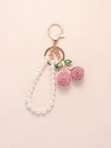 Creative and Cute Keychain Design, Artificial Diamond Embedded Cherry Shape, Glass Beads for Handbag Decoration, Mother's Day Gift