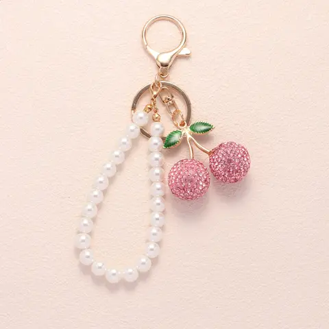 Creative and Cute Keychain Design, Artificial Diamond Embedded Cherry Shape, Fruit Keychain, Glass Beads for Handbag Decoration, Mother's Day Gift, Bling Bling Keychains