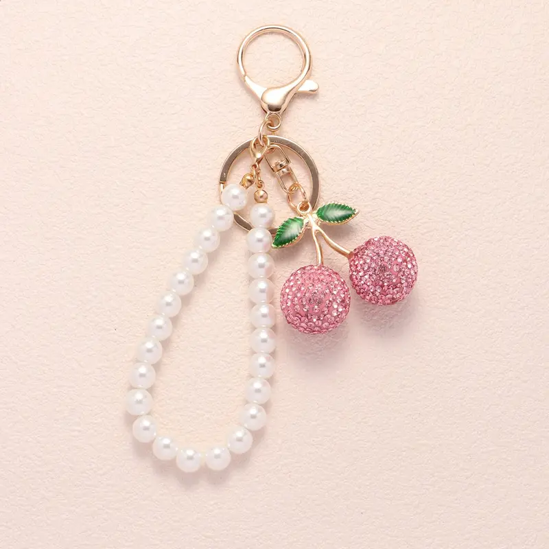 Creative and Cute Keychain Design, Artificial Diamond Embedded Cherry Shape, Fruit Keychain, Glass Beads for Handbag Decoration, Mother's Day Gift, Bling Bling Keychains