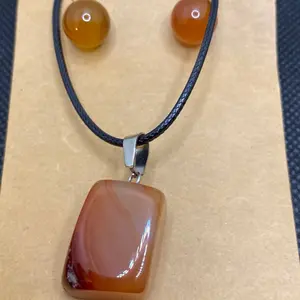 Carnelian Gemstone Pendant Necklace with Leather Cord and Silver Clasp for Women
