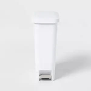 11gal Slim Step Trash Can -White Pedal-Operated Lid, Textured Indoor Kitchen Trashcan, 11 Gallon Capacity