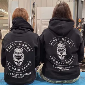 DIRTY HANDS AND HAIR BANDS Skull Blue Collar Hoodie - Support Blue Collar Women hoodie- Support Women In The Trades - Dirty Hands and Hair Buns Hoodie – Support Women in the Trades Skull Graphic Hoodie,  Skilled Trades Cotton Fabric