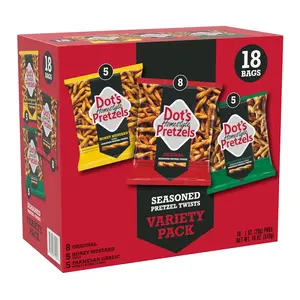3-Flavor Sweet and Tangy Snacks Variety Pack - Original, Honey Mustard, Parmesan Garlic Twist - 1oz Individually Sized Food Bags (18 Count)