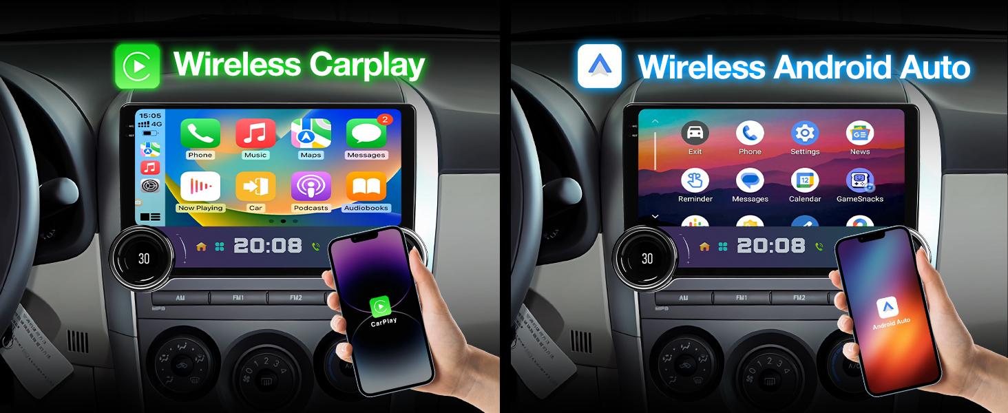 Single Din Car Stereo with Wireless Carplay & Android Auto, SWC, Bluetooth, Backup Camera, Dual Knobs, Car Radio, Navigation, FM/AM