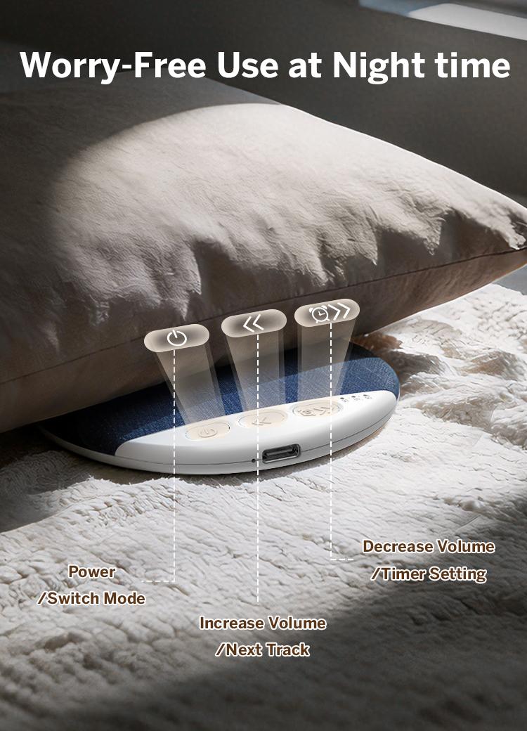 Under Pillow Sleep Speaker, Ultra-Thin Personal Sound Machine with White Noise & Bluetooth, Partner-Friendly Close-Range Audio for One Person, Timer & Memory Function, Blind-Touch Buttons, Ideal Gift for Better Nighttime Smartphone