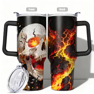 1pc Stainless Steel Cup 40oz/30oz/22oz/20oz/14oz Water Bottle, Stainless Steel Tumbler, Funny Design With Fiery Skull Devil Horns Double-layer insulation Leakproof Large Capacity, Needed for Gym, Hiking, Travel Ideal Birthday Christmas