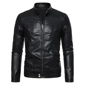 Men's Casual PU Leather Jacket, Chic Zip Up Stand Collar Biker Jacket -  Stylish & Durable - Made from PU Leather - Perfect for Fall/Winter - For Fashionable Men - Ideal Gift for Birthday or Anniversary