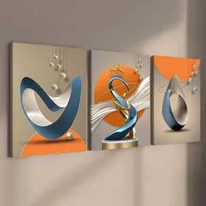 2D Flat,  3pcs High Quality Modern Geometric Art Pattern Background Wall Canvas Painting Nordic Light Luxury Poster Decor