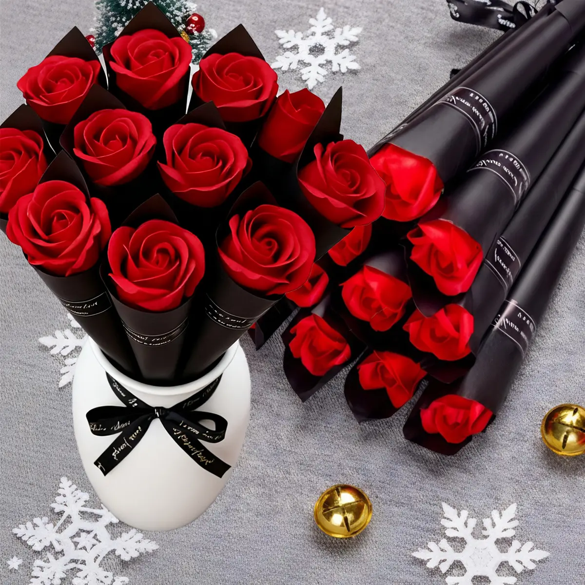 10pcs Artificial Rose Soap Flower Bouquet - Realistic PU Roses Suitable for Wedding, Valentine's Day & Mother's Day, Multicolor (Champagne,, Blush, Deep Red) - Hand-Packed Bouquet with Single Stem Flowers, Luxury Artificial Floral Arrangement