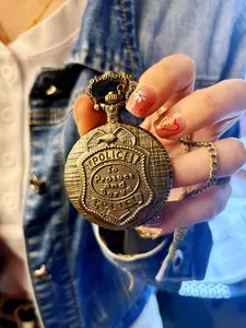Royal Police Vintage Watch Bronze Finish, Police Badge Relief,  Engraving, Quartz Movement, Police Style Necklace Watch for Gifts