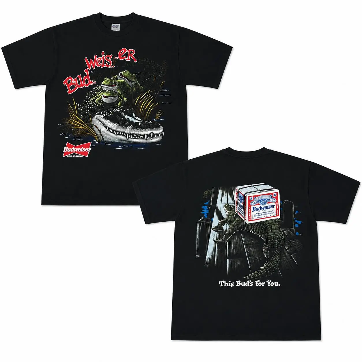 Vintage Budweiser Crocodiles This Bud For You T shirt, Front and Back Tee, Vintage Beer Graphic Tee, Unisex Shirt Top Menswear Womenswear, 2 Faces Shirt