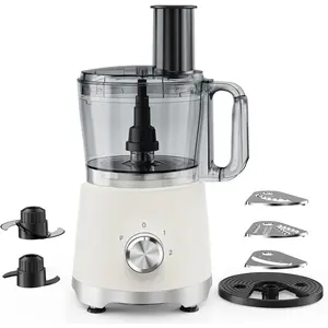 Food Processor 10.5 Cup Vegetable Chopper 5 Stainless Steel Blades for Slicing Shredding Chopping Kneading Dishwasher Safe 2.6QT Black White