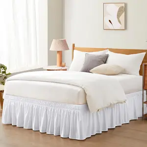 White Adjustable Bed Skirt for Full & Queen Size Bed - with 18 Inch Tailored Drop, Wrap Around Bed Skirts with Adjustable Elastic Belt for Easy Fitting - Wrinkle & Fade Resistant