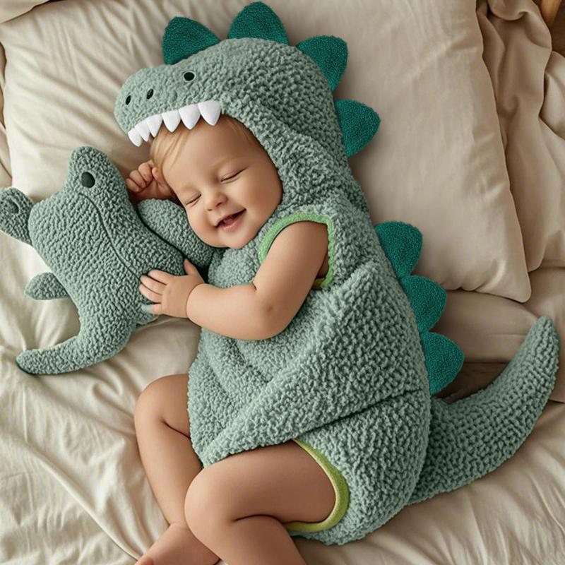 Newborn Baby Boy Girl Halloween Costume Dinosaur Costume Plush Sleeveless Hood Romper My First Halloween Baby Girl Boy Outfit