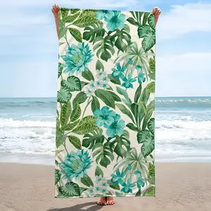 A Beach Towel Featuring a Leaf Pattern Design, Highly Absorbent, Ideal for Travel, Swimming Pools, Diving, Surfing, Yoga, And Camping, Usable in Any Season