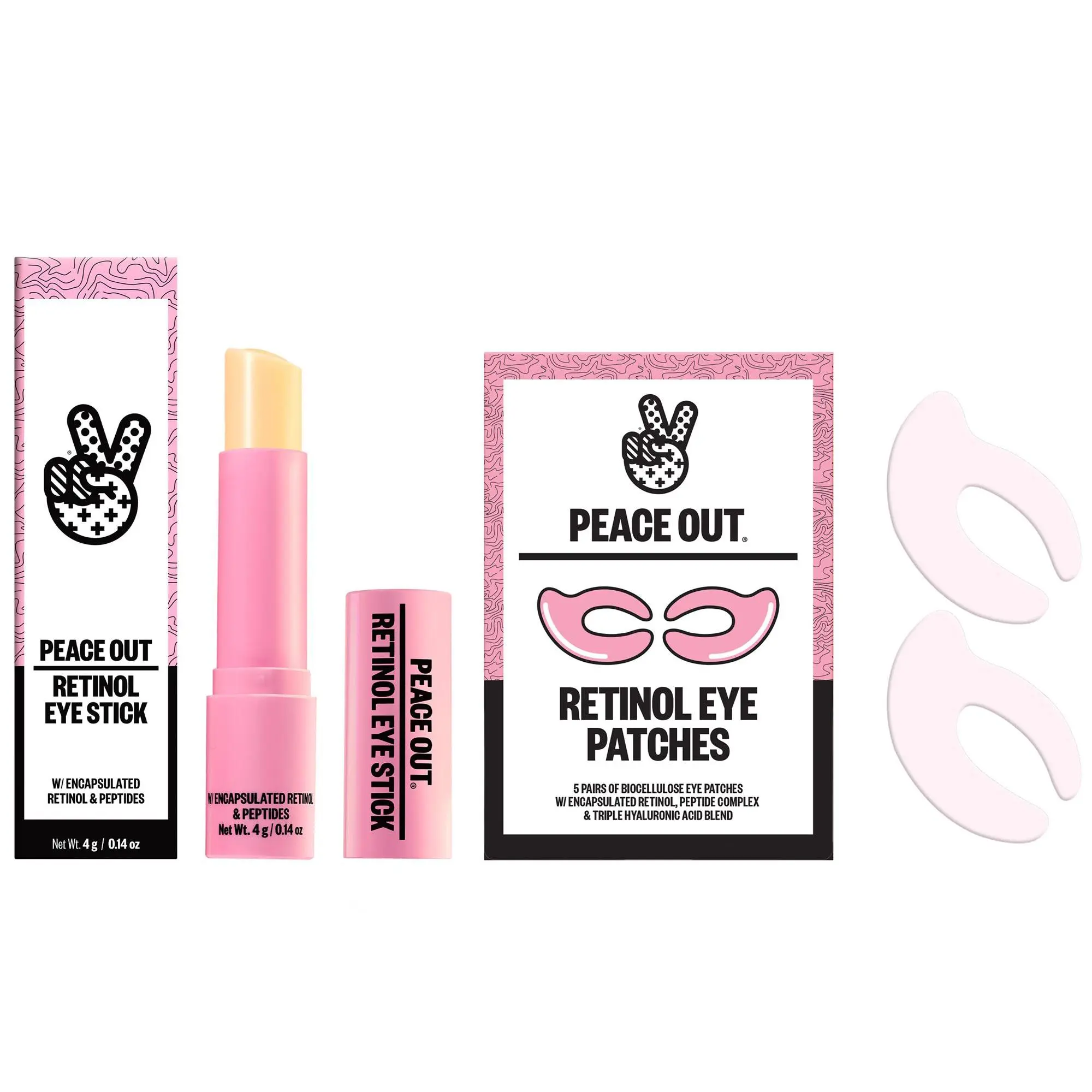 Peace Out Retinol 360 Eye Patches 5-Pairs & Retinol Stick Set