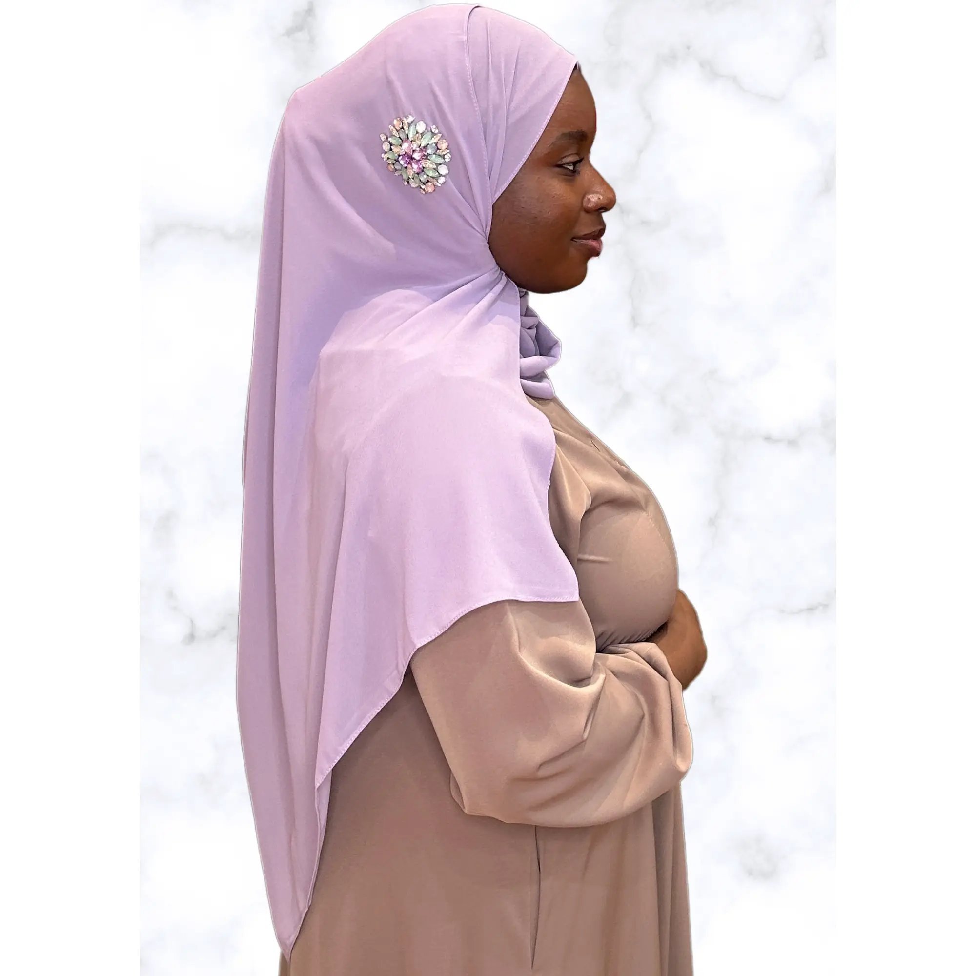 Wisteria Sunburst Encrusted Hijab - Purple, Soft Fabric, Elegant Design, Versatile Style for Women