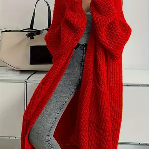 Women's Plus Size Ribbed Knit Sweater Cardigan, Casual Loose-Fitting Open Front, Acrylic Material, Warm & Comfortable for Fall Winter