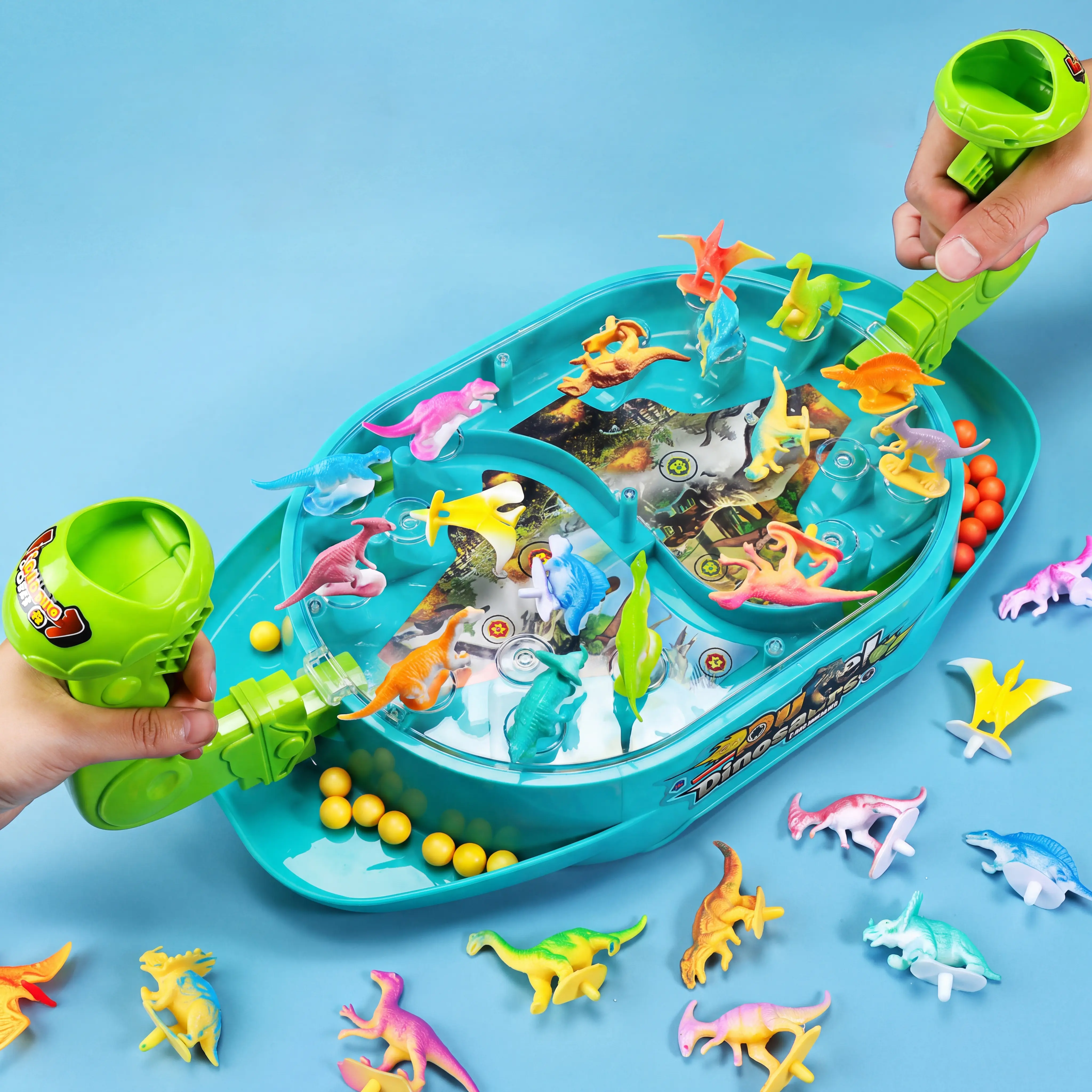 Fast-Action Dinosaur Marble Battle Toy - 2 Player Desktop Pinball Catapult Game, Fun Tabletop Shooting Board Game for Kids and Adults, Ultimate Interactive Party Gift (48 Marbles)for Boys Girls Ages 3+