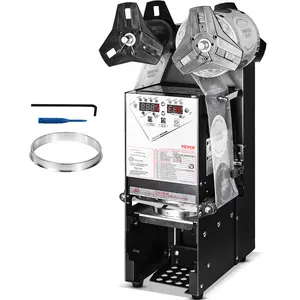 VEVOR Fully Automatic Cup Sealing Machine, 500-650 Cups/H, Cup Sealer Machine for 180 mm Tall & 90/95 mm Cup, Electric Tea Sealer with Digital Control LCD Panel for Bubble Milk Tea Coffee, Black