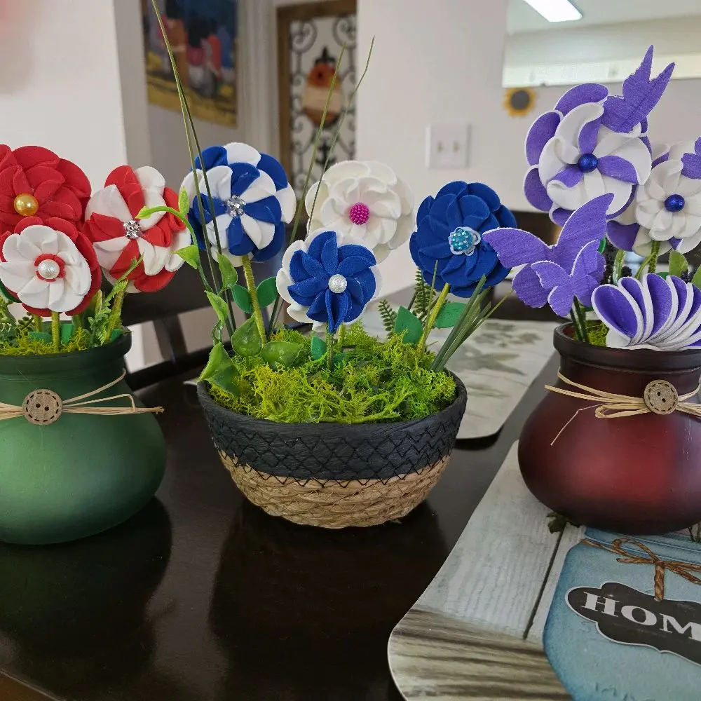 Vibrant Felt Flowers in Colorful Pots for Home Decor and Party Decoration