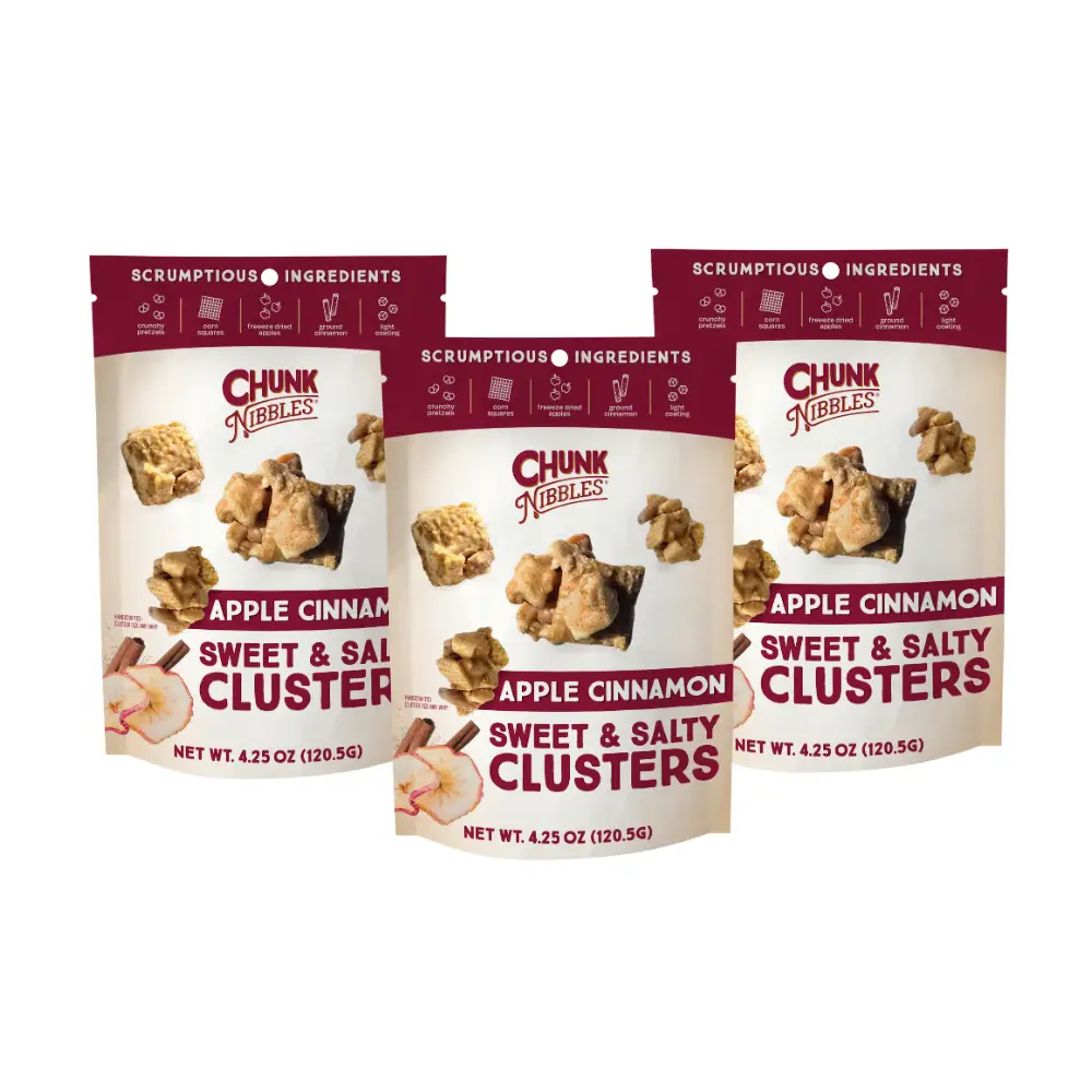 Chunk Nibbles Apple Cinnamon Snack Clusters | 3 Pack | 4.25oz Bags | Sweet & Salty Cluster Bites
