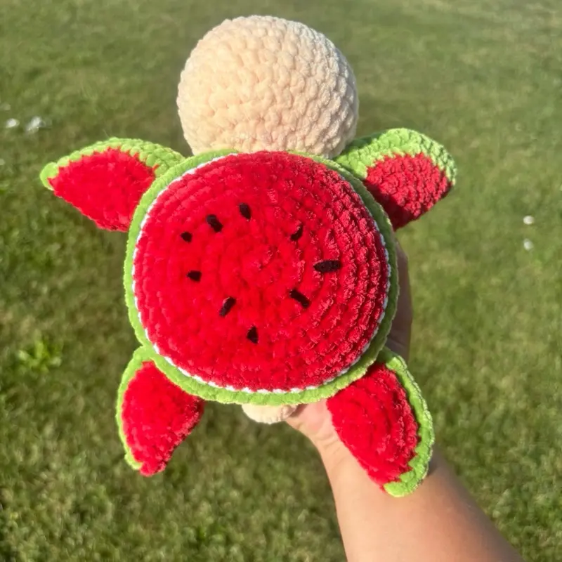 Watermelon Turtle Crochet Plushie