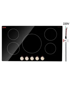 VEVOR Induction Cooktop, TikTokShopBlackFriday, 9200W Electric Countertop Burner, 5 Burner Knob Control Stove, Built-in Induction Cooktop with 12 Temperature Settings, Glass Surface, Auto Shut-Off