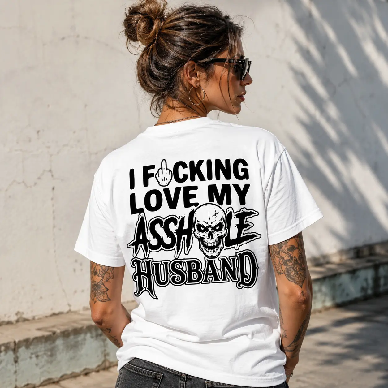 I F*cking Love My Assh*le Husband Skull Print Women's T-Shirt