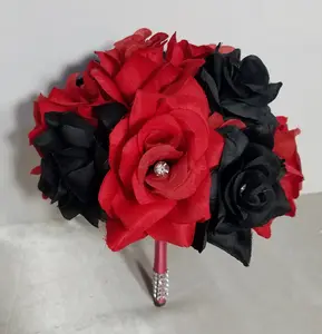 Red Black Rose Bridal Wedding Bouquet Accessories