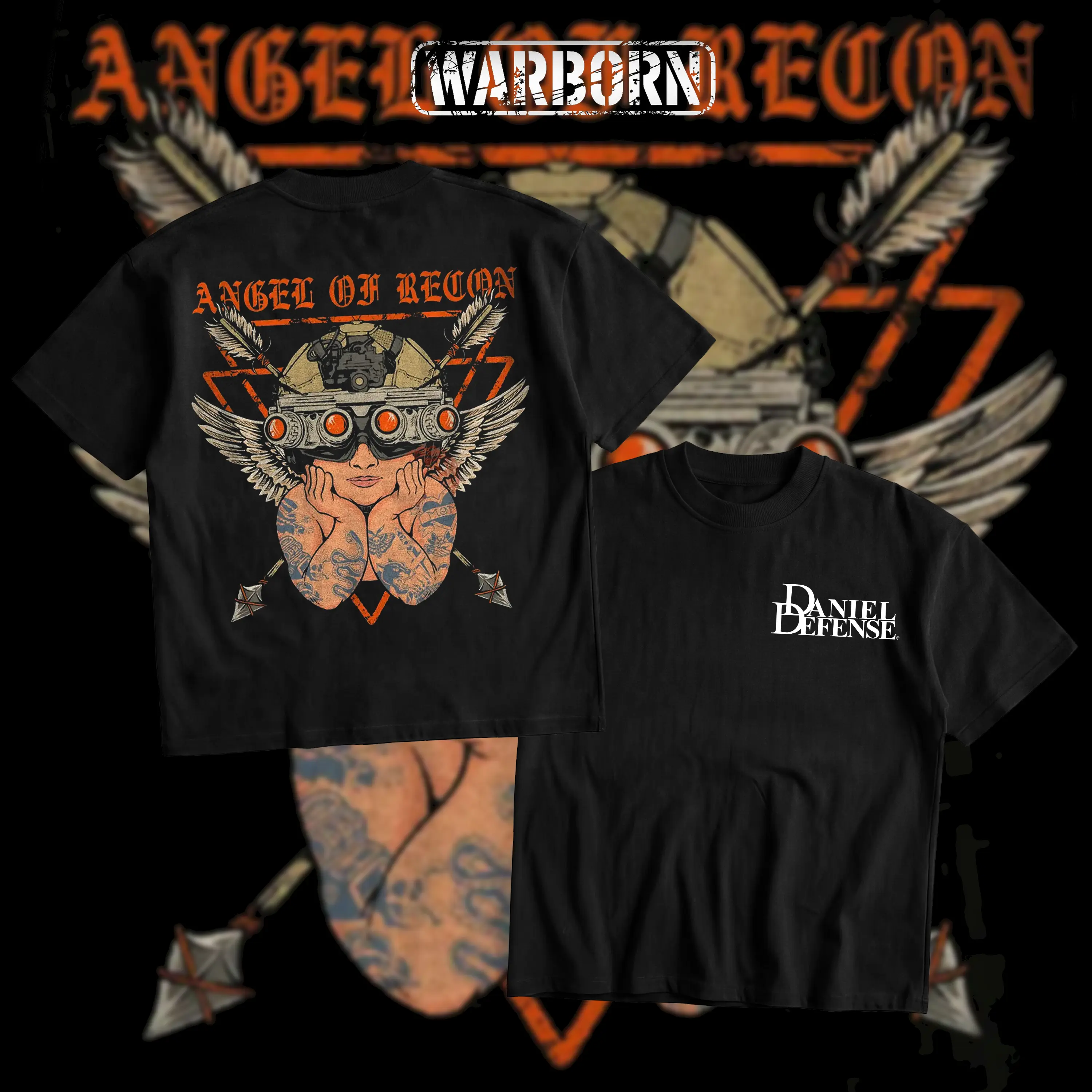WARBORN Daniel Defense American Angel T-Shirt/Hoodie , Unisex Short Sleeve, 100% Cotton Casual Menswear, Gun Shirt Tactical Gear, Graphic Good Shirt, Made In USA.