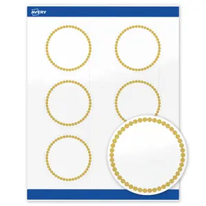 Avery Printable Round Labels, Gold Beads, 3" Diameter, Glossy White Round Labels, Permanent, Laser/Inkjet, 60ct, Great for Product Labels