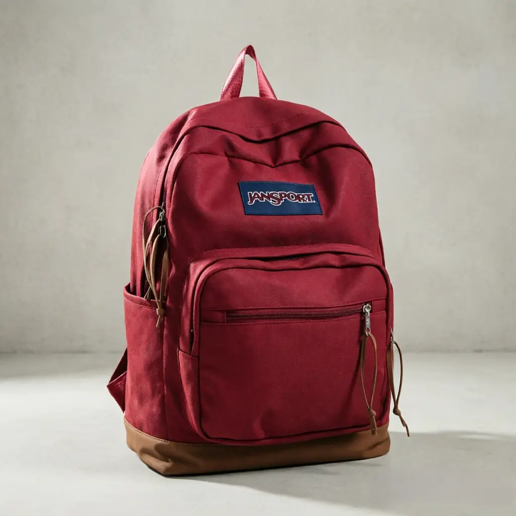 JanSport Classic Right Pack Backpack - Premium Canvas Rucksack for Students, Daily Use Bag with Laptop Sleeve, Organized Front Zipper Pocket, Leather Base Tech Bag, Maroon, Daily Use Bags