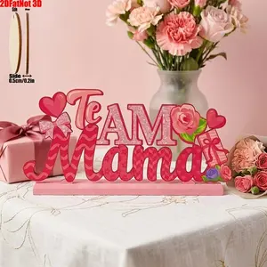 2D Flat Mother's Day Table Decor, Spanish Style Wooden Centerpiece, Desktop Sign Decoration, Wooden Letter Sign, Perfect for Mother's Day Party Supplies
