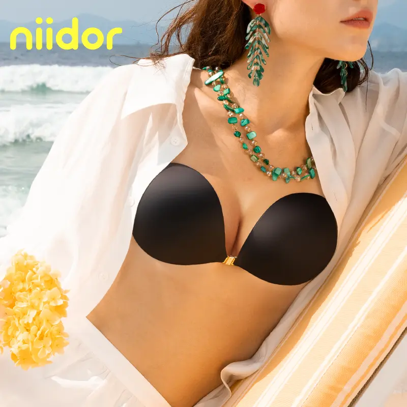 Niidor Magnetic Clasp Sticky Bra – Seamless Invisible Push Up, Upgraded Adhesive for Backless Dresses & Daily Wear