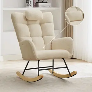 Rocking Chair with Ottoman, Teddy Upholstered Glider Rocking Chair with High Backrest, Armchair Reading Chair for Adults, Nursery, Bedroom, Living Room, Office, Beige with Ottoman