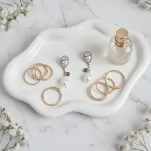 Cloud Ceramic Jewelry Tray – Glossy White Irregular Trinket Dish for Rings, Earrings & Keys – Aesthetic Vanity Organizer & Nightstand Decor – Cute Catchall Plate Gift for Women & Girls (7.7 Inch)