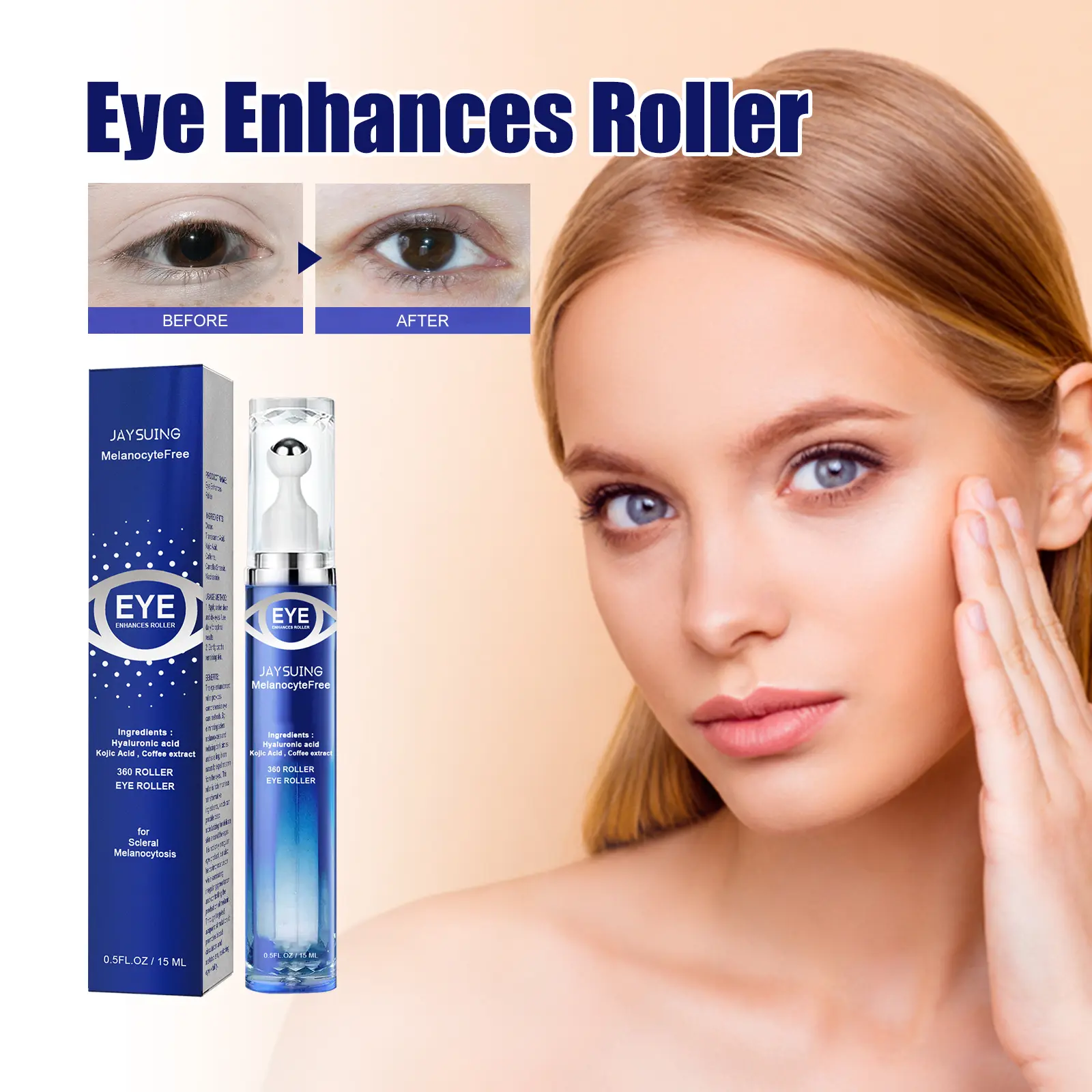 Jaysuing Hyaluronic Coffee Eye Care Massage Roller - Repair Eye Area, Relieve Fatigue & Discomfort, Lighten Dark Circle Pigment