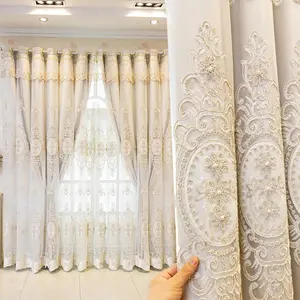 Floral Embroidered Curtain, 2 Counts Retro Exquisite Curtain, Window Drapes for Home Living Room Bedroom Balcony Kitchen Office Decor, Home Decoration Curtain