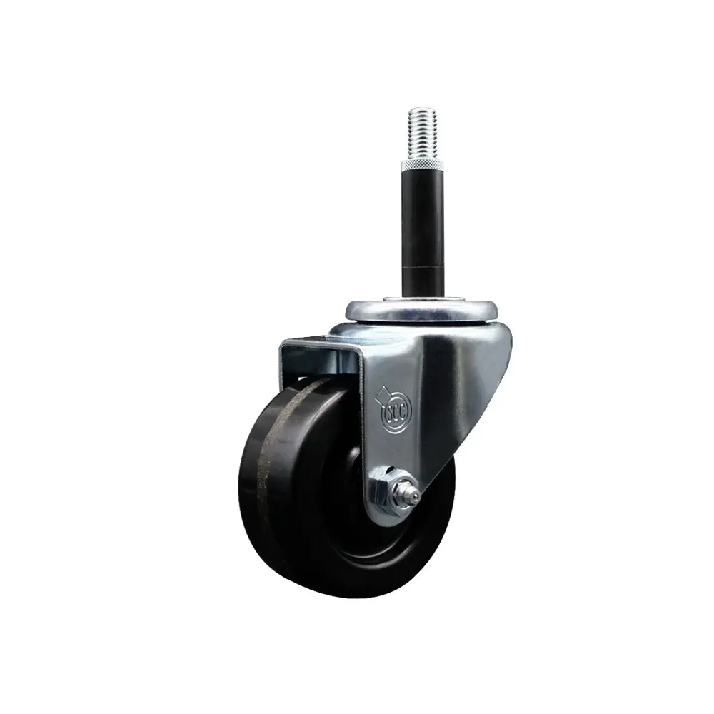 Service Caster SCC-EX20S314-PHR-34 Phenolic Swivel Expanding Stem Chrome Caster, 3x1.25 in. Black Wheel, Roller Bearing, 0.75 in. Stem, 300 lbs Capacity, Heat-Treated Raceway, for Round/Square Tube Leg Equipment, Shop Projects, Work Tables