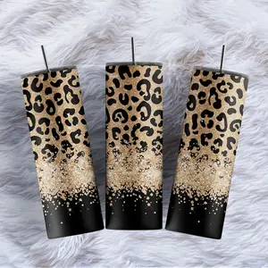 20oz black glitter leopard tumbler Bottle Drinkware wife birthday gift idea