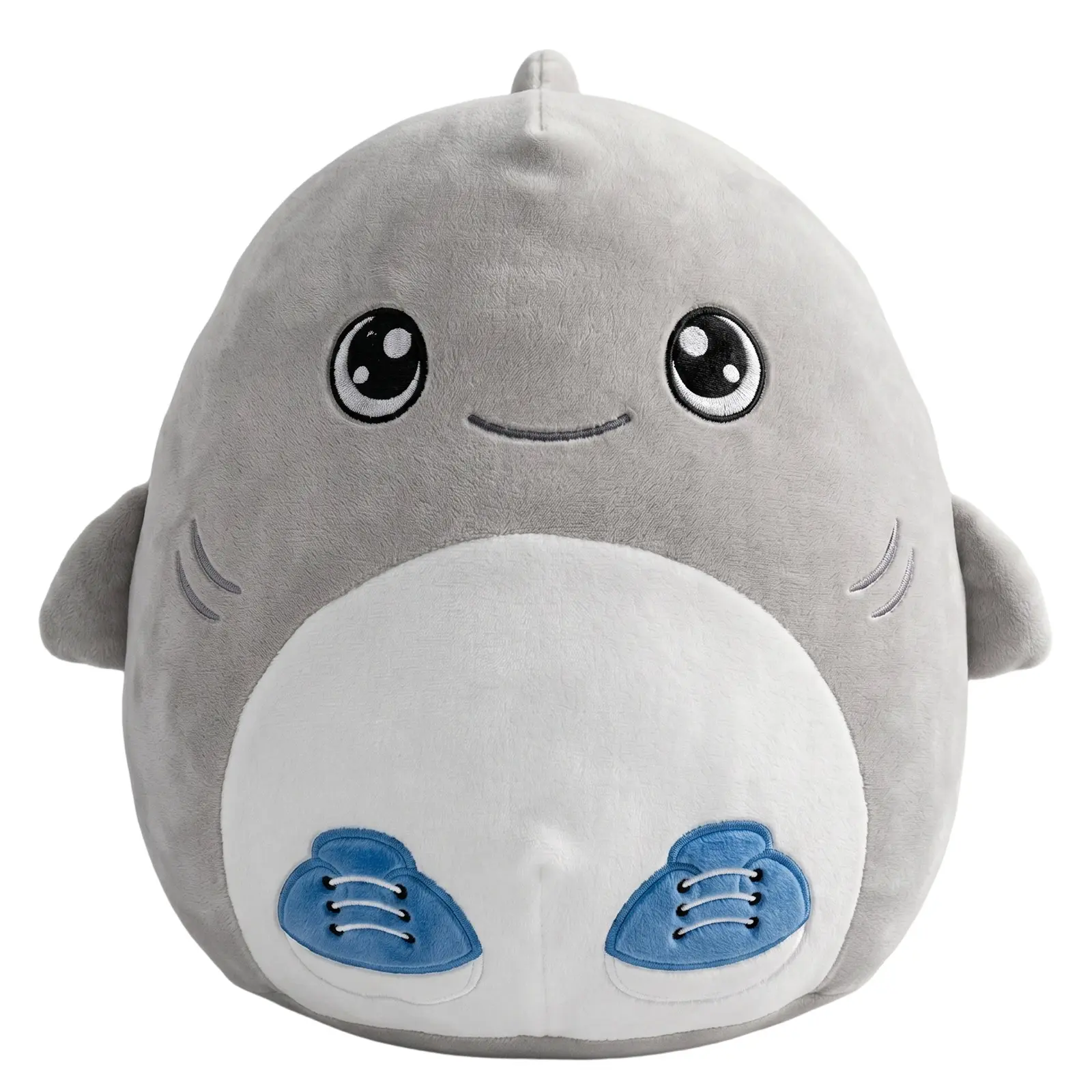 Cartoon Shark Plush Figure Toy, Cute Gray Shark Stuffed Animal Plush Pillow with Blue Sneakers, Adorable Ocean Animal Character Cushion for Fans Collectors And Room Decor