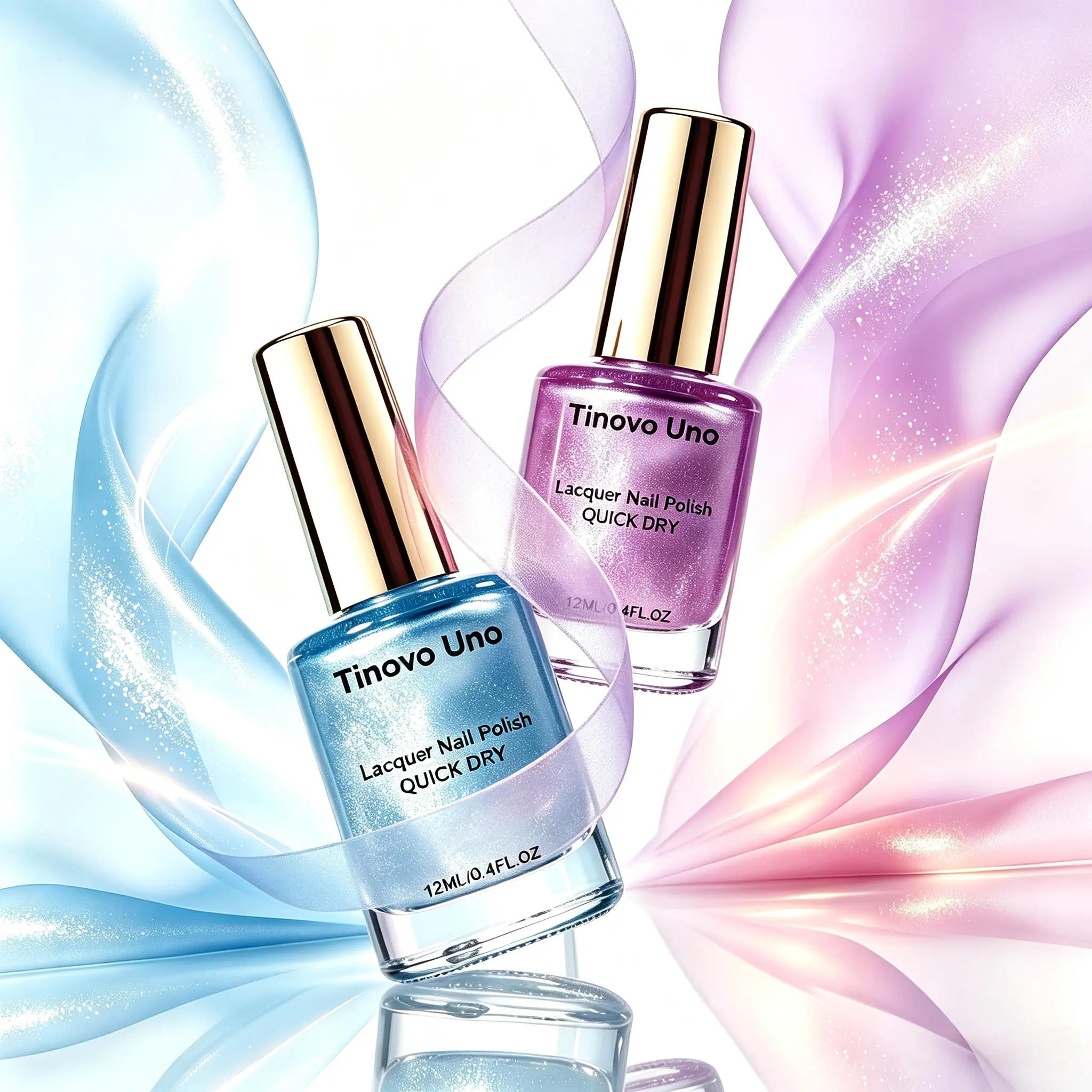 Tinovo Uno Shimmer Nail Polish Set, Quick Dry Sky Blue & Lavender Purple Iridescent Nail Lacquer Kit, Long Lasting Gloss Sparkling Regular Nail Varnish, DIY Home Manicure Gift Set for Women