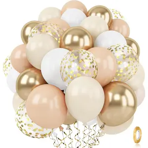 White Sand Confetti Balloons, 50 count 12 inch Beige  Nude Neutral Balloons for Birthday Wedding Bride Shower Party Decoration